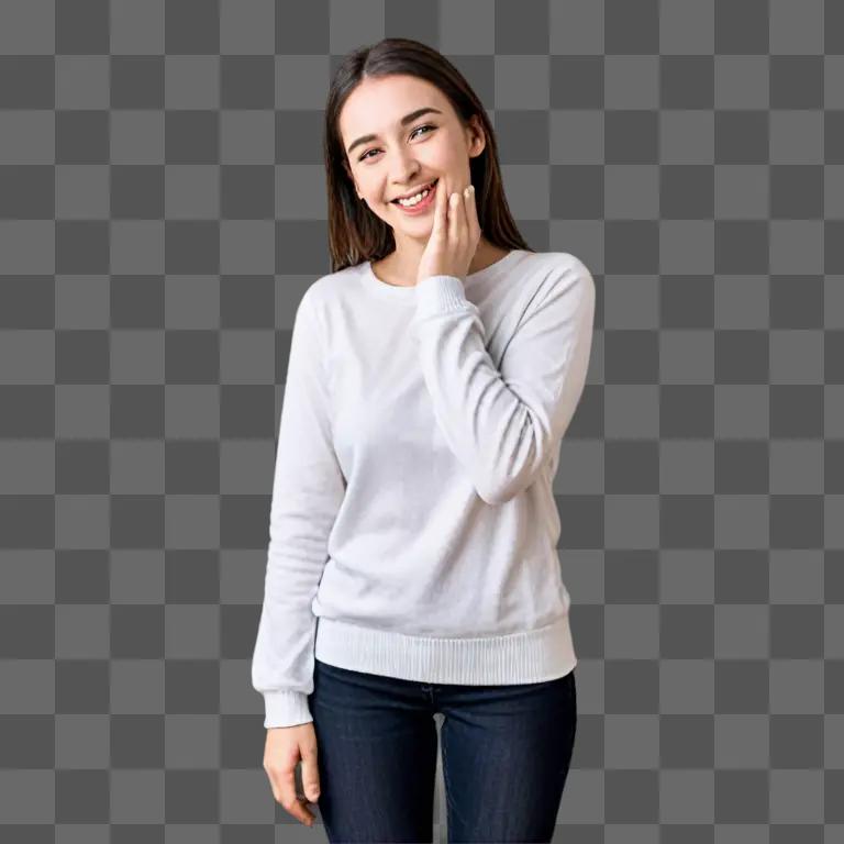 Laughing girl in white shirt and jeans