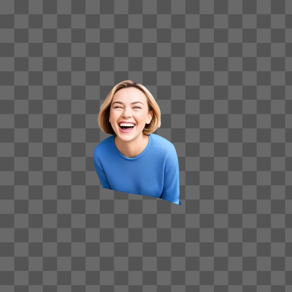 Laughing woman in blue shirt