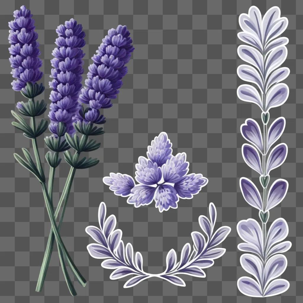 Lavender floral clipart design with green leaves