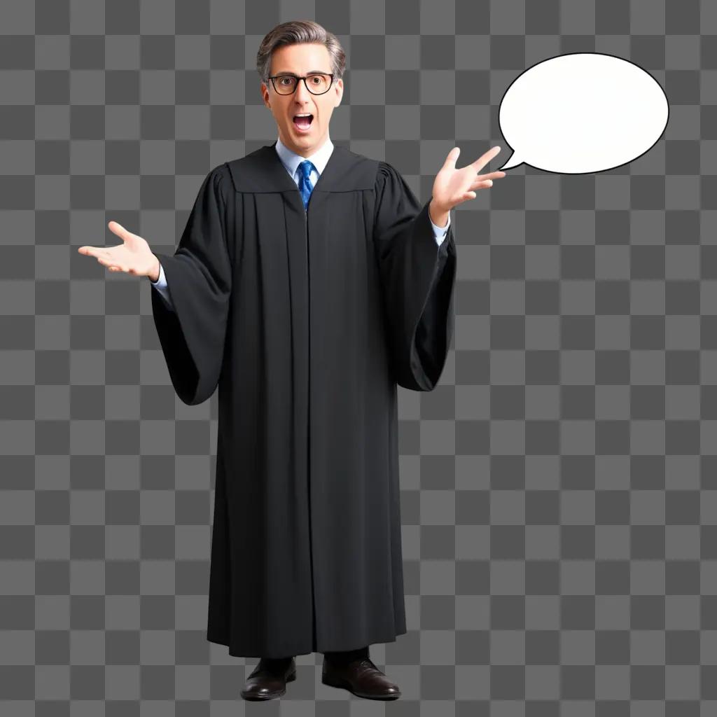 Lawyer in robe makes a cartoon speech bubble