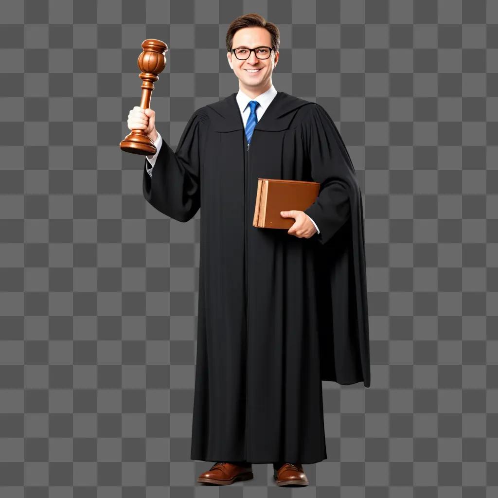 Lawyer man cartoon holding a gavel and books