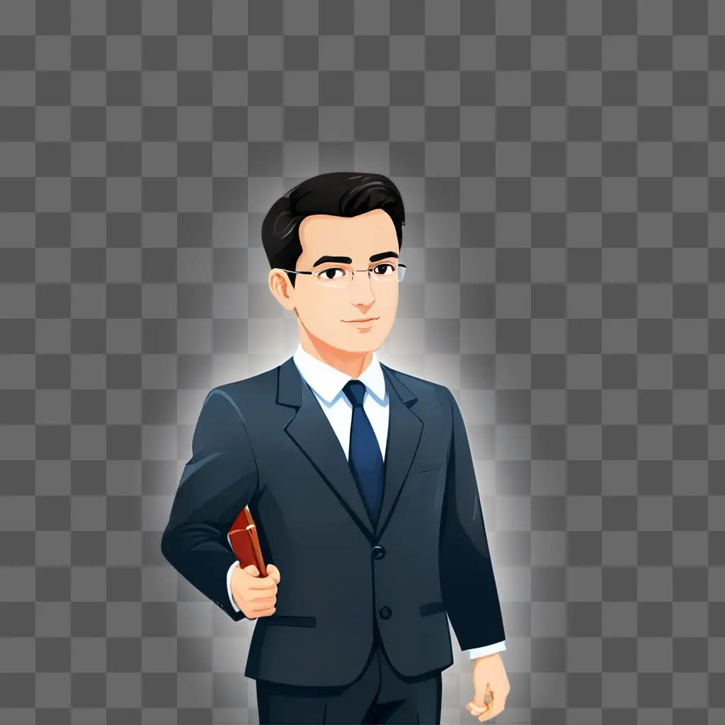 Lawyer man cartoon in a suit and tie holding a book