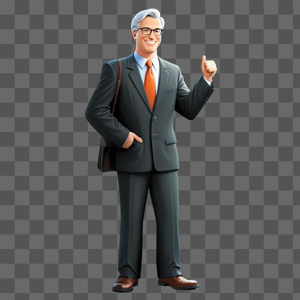 Lawyer man cartoon smiling and pointing with thumbs up