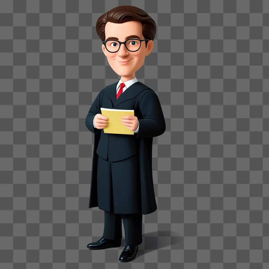 Lawyer man in cartoon holding a yellow piece of paper