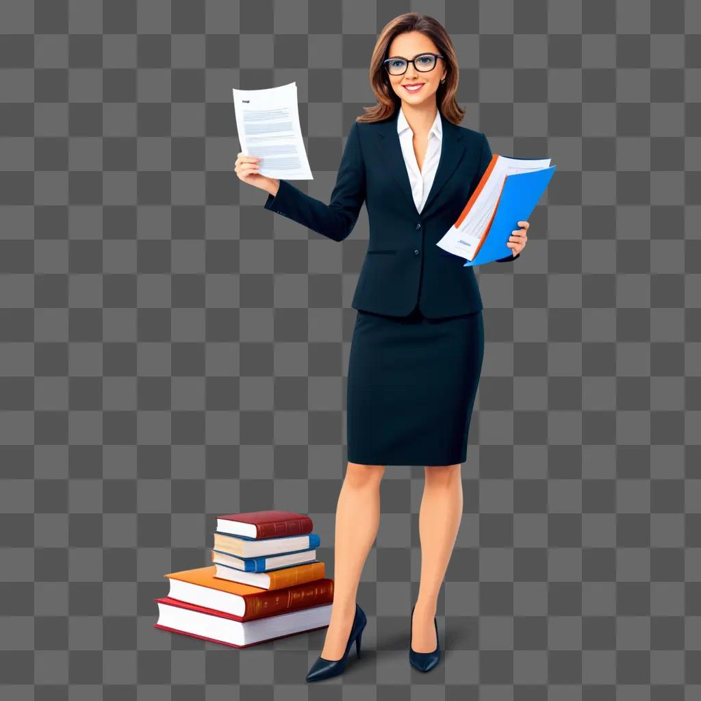 Lawyer woman holding papers and books