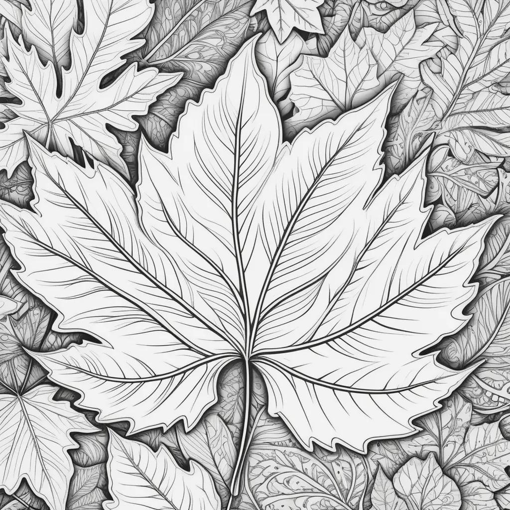 Leaf coloring pages with black and white lines