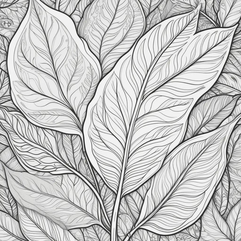 Leaf coloring pages with intricate detail