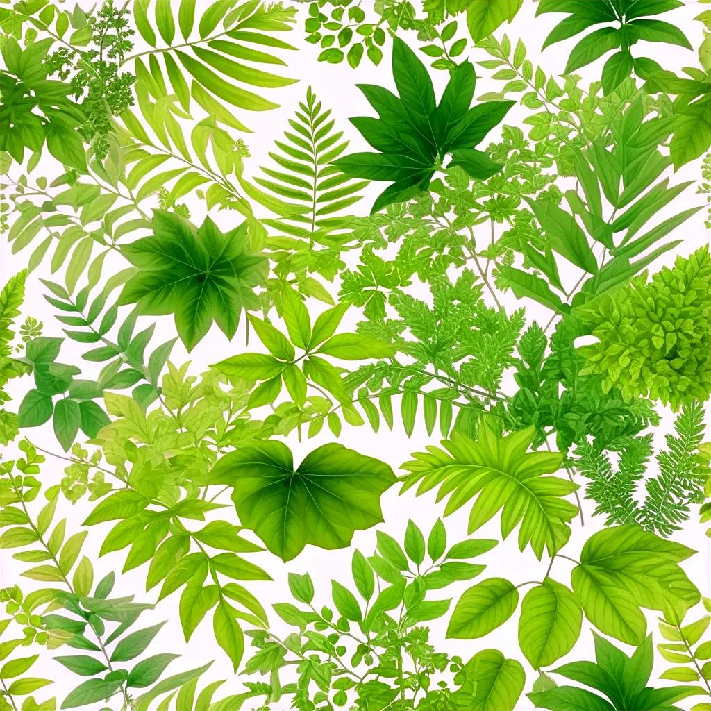 Leafy green leaves on white background