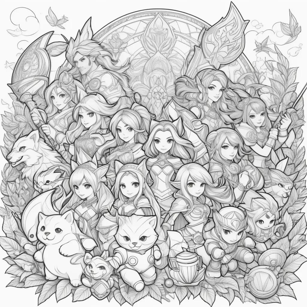 League of Legends Coloring Pages with a variety of characters