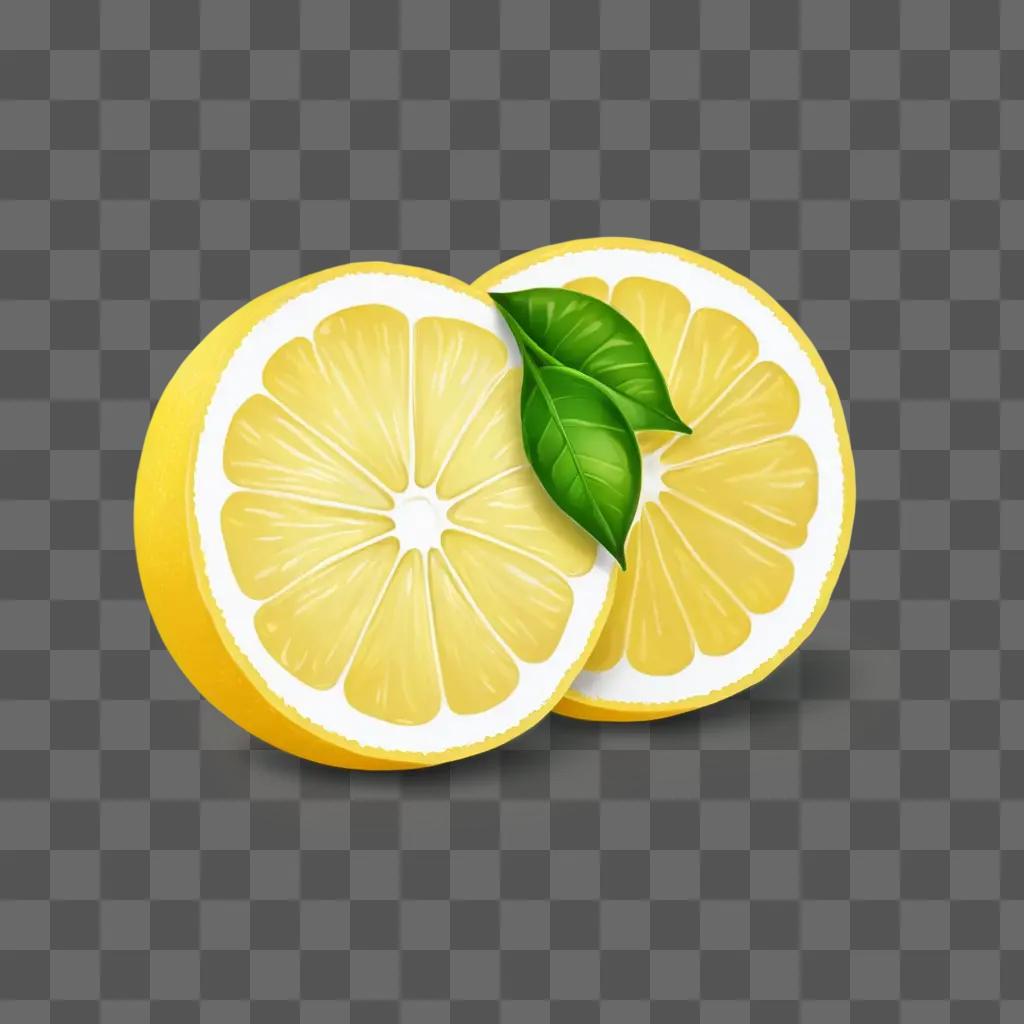 Lemon drawing with green leaf on side