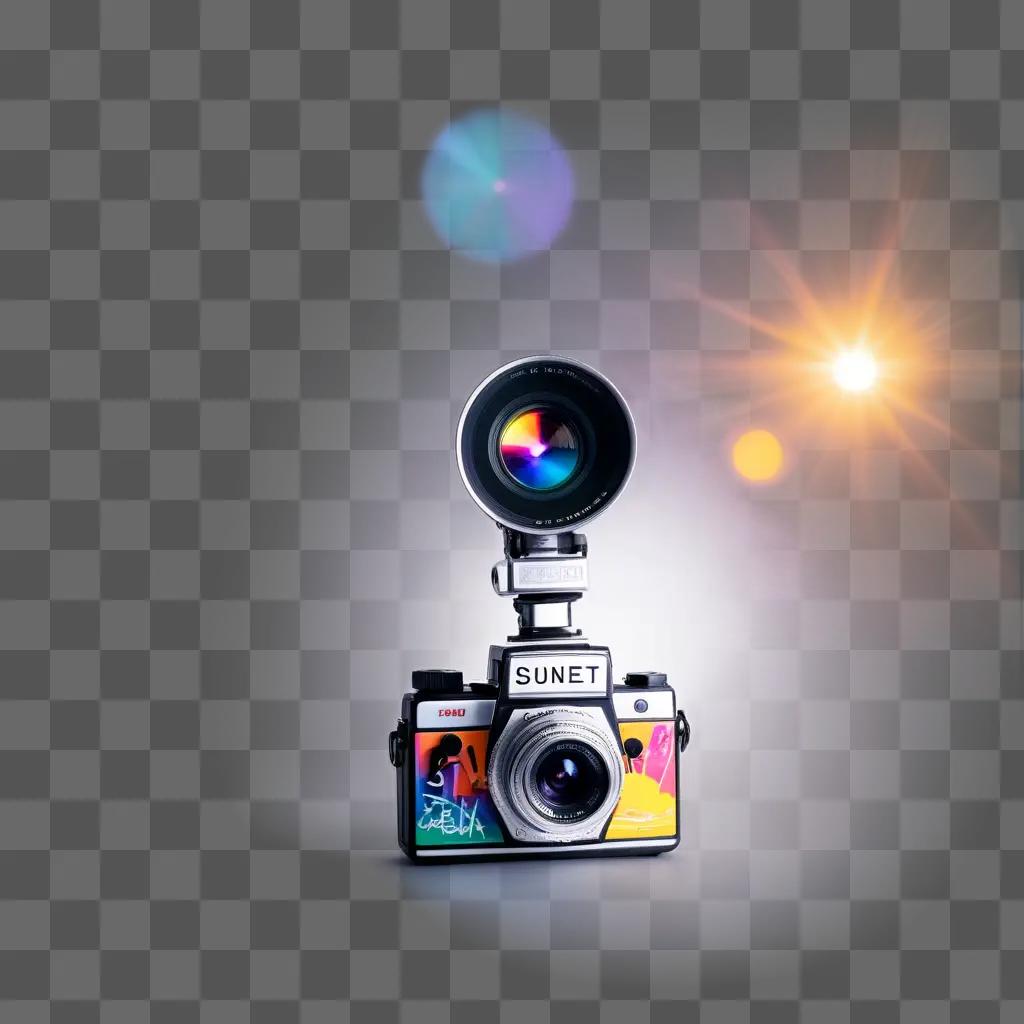 Lense flare on Sunet camera in front of a blurred background