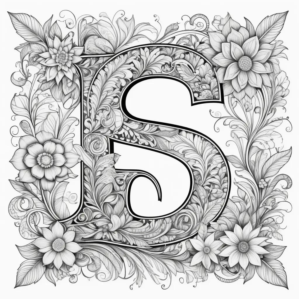 Letter S Coloring Pages Featuring a Flower Design