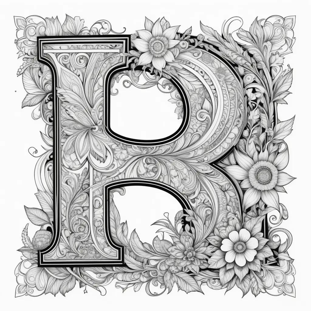 Letter coloring pages featuring a floral design