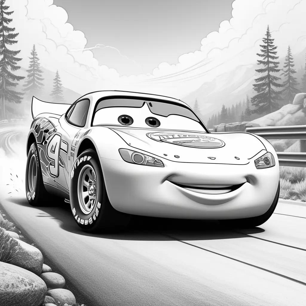 Lightning McQueen car in black and white color page