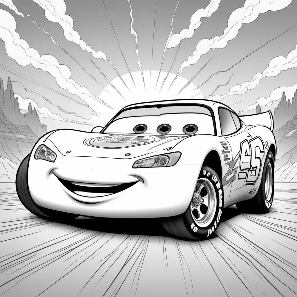 Lightning McQueen coloring pages featuring a car and sun