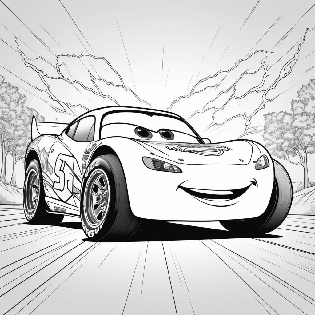 漫画の車が登場するライトニング・マックィーンのぬりえ