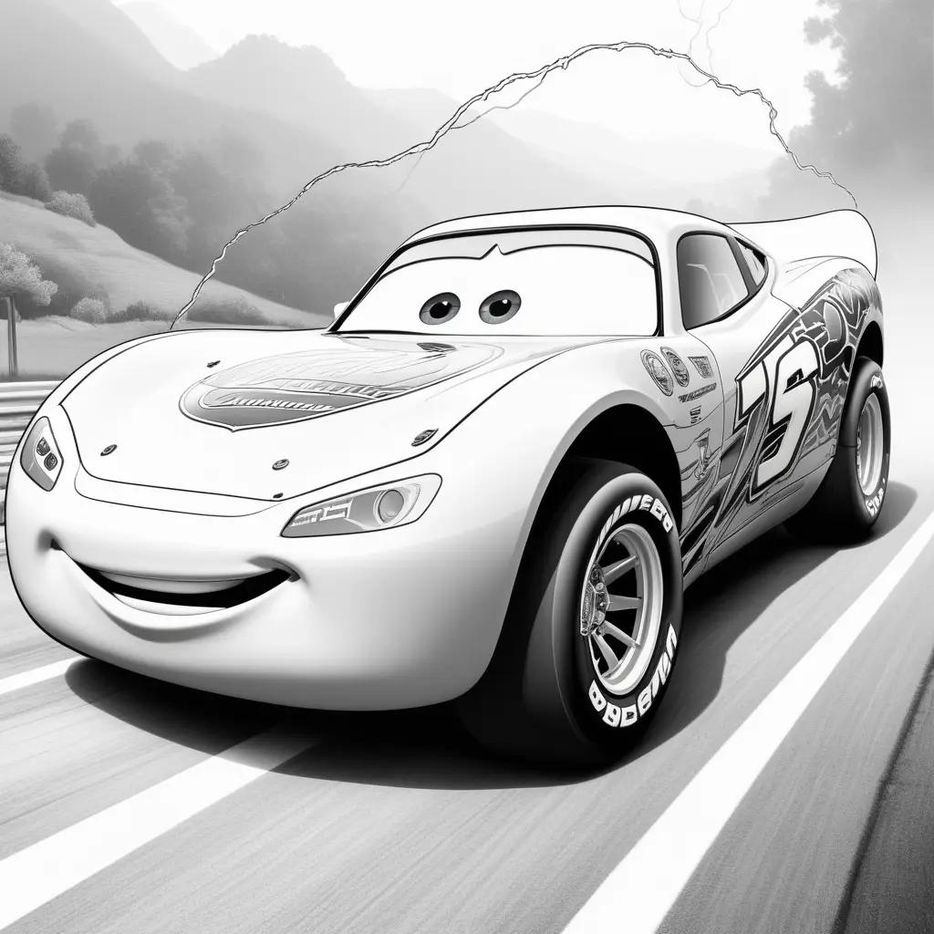 Lightning McQueen is a cartoon car in a black and white color page