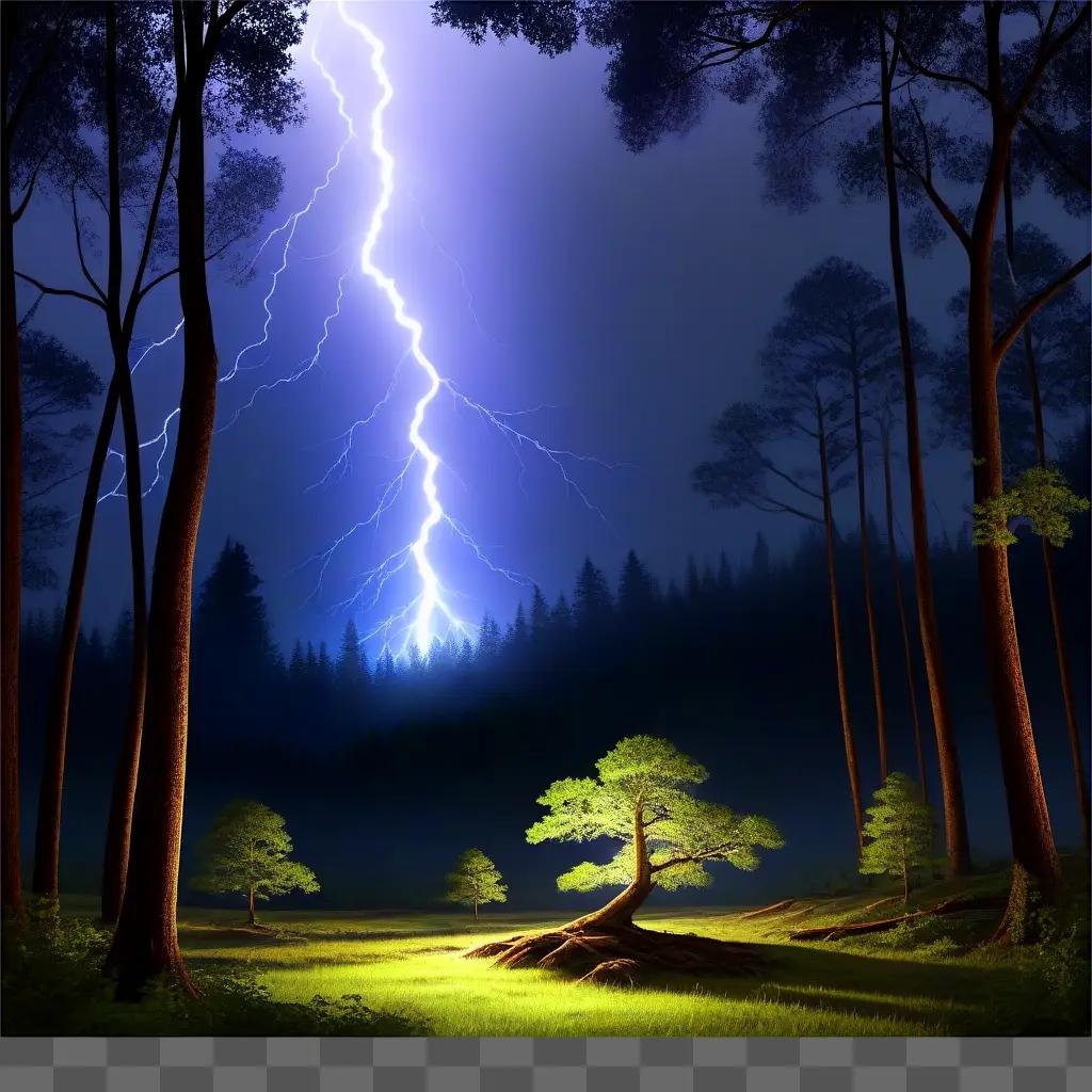 Lightning strikes in a dark forest