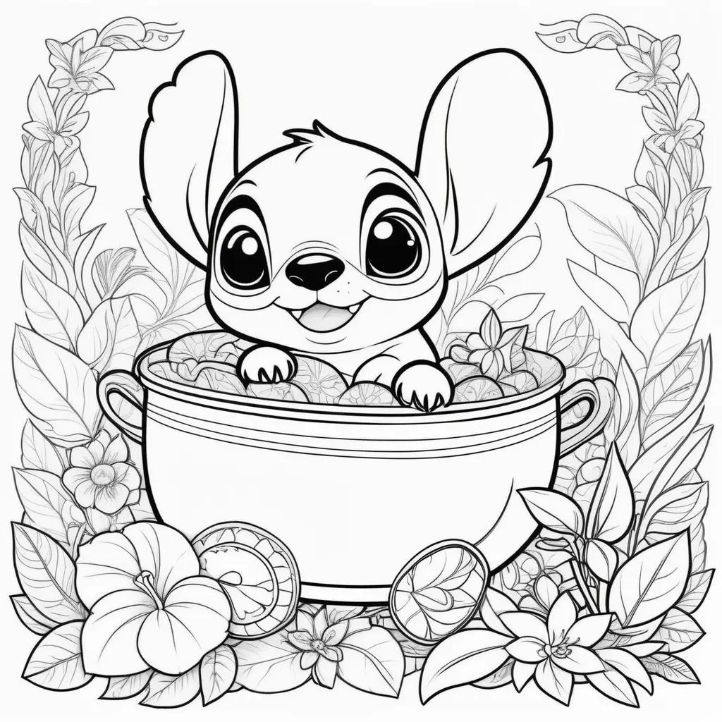 Lilo and Stitch coloring page: cute dog in a pot