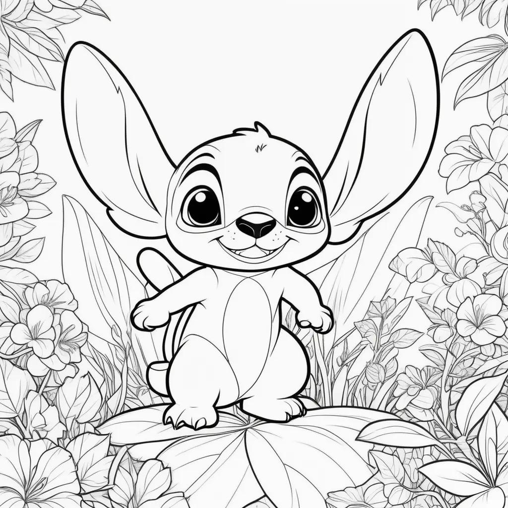 Lilo and Stitch coloring page with black and white outlines