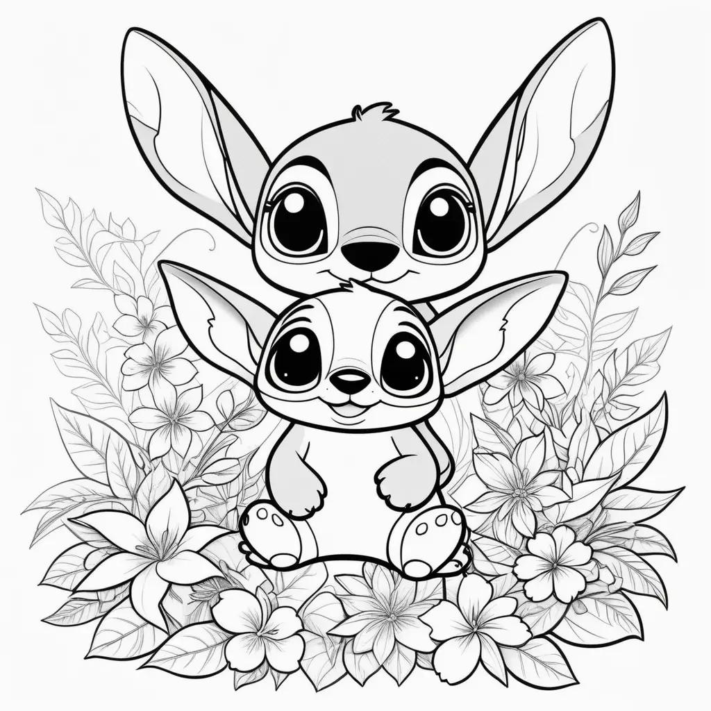 Lilo and Stitch coloring page with cute animals