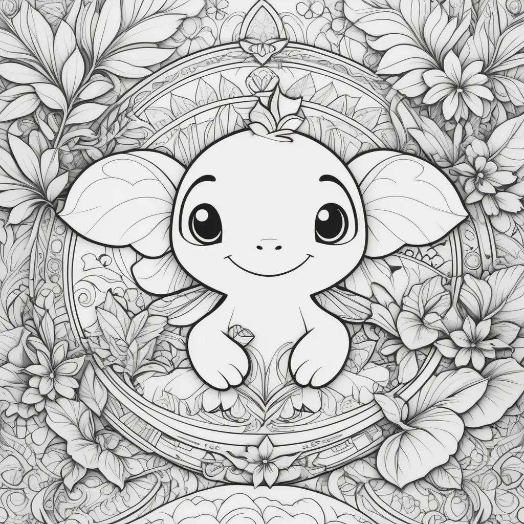 Lilo coloring page with flowers and leaves