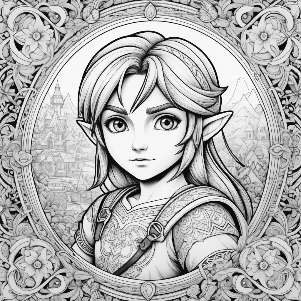 Link coloring page with intricate design