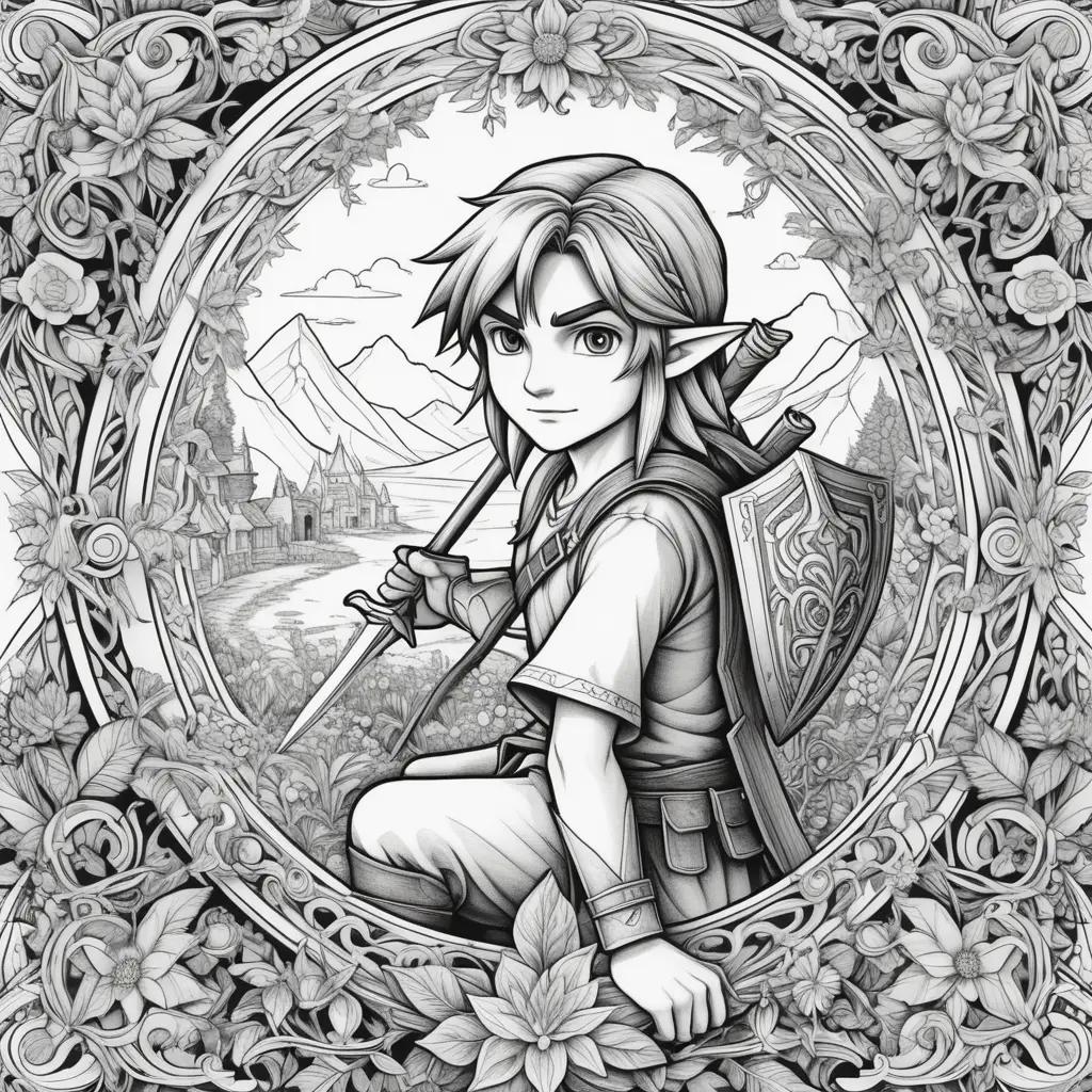 Link coloring pages with a sword and shield