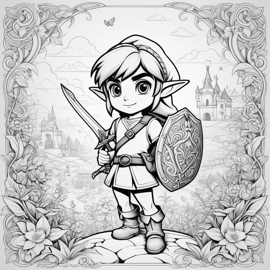 Link coloring pages with castle and sword