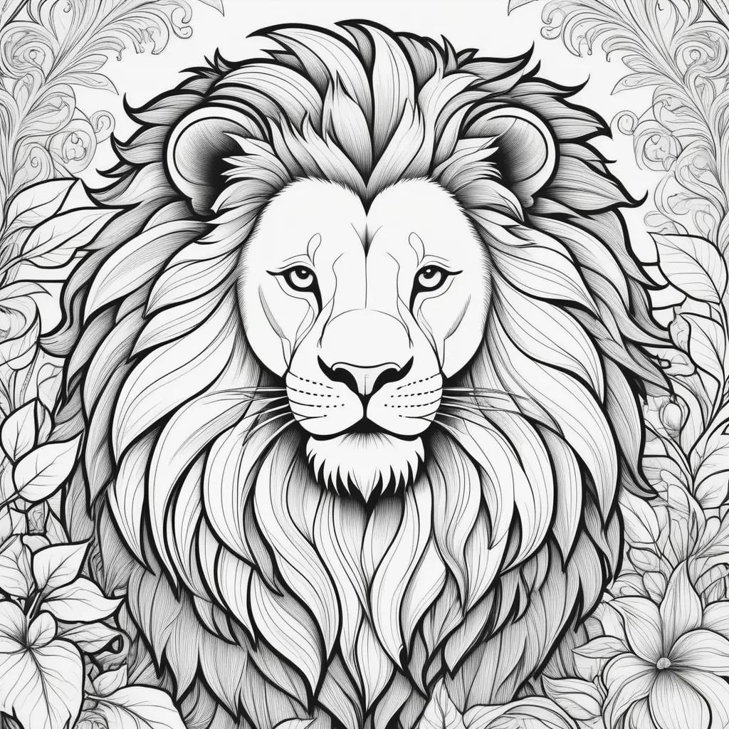 Lion coloring pages with black and white details