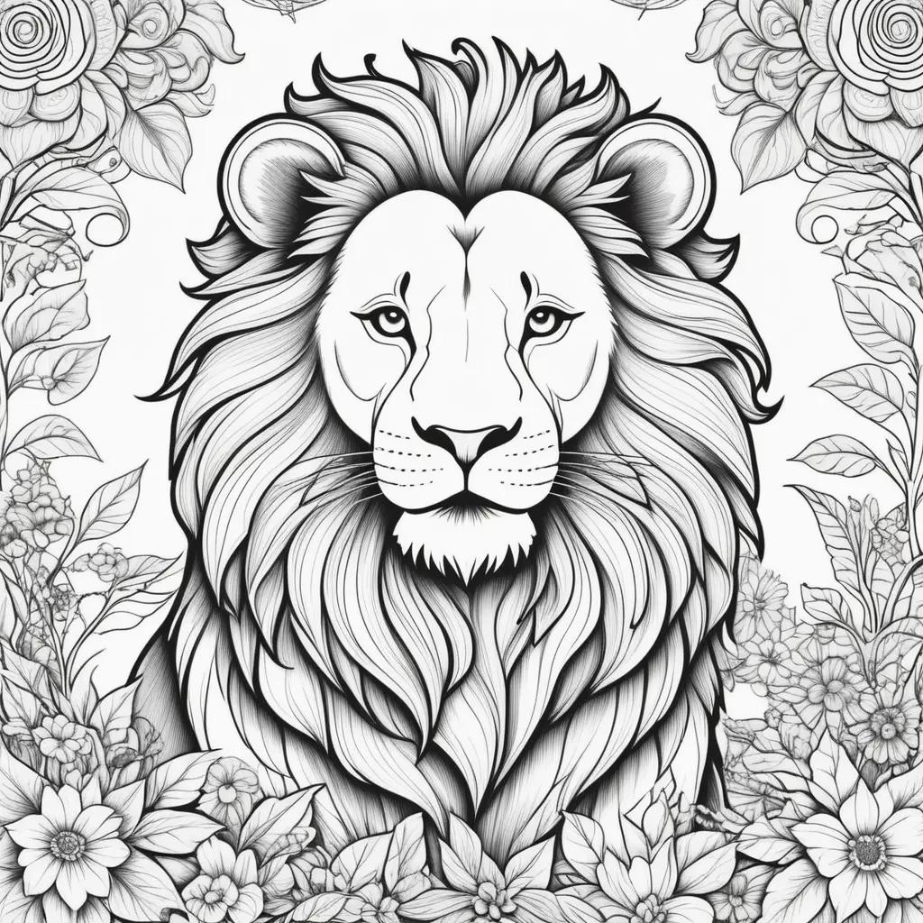 Lion coloring pages with black and white drawing