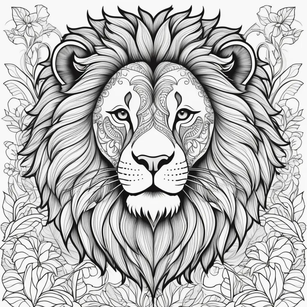 Lion coloring pages with intricate design and patterns