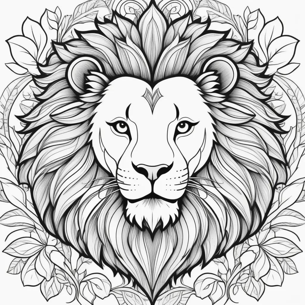 Lion face coloring pages with black and white design