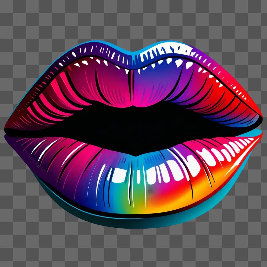 Lip clipart with rainbow hues and shiny lips