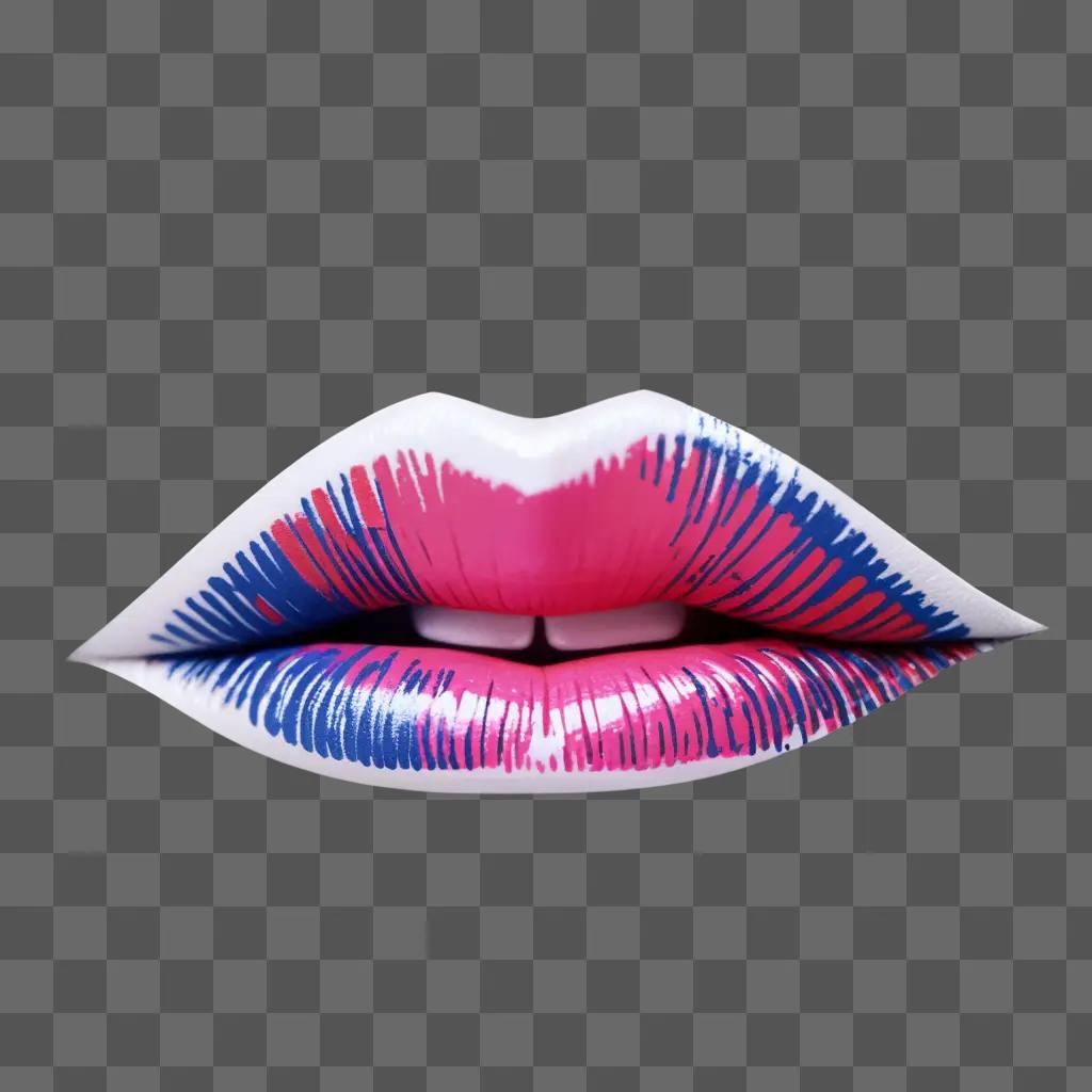 Lipstick print on pink lips with blue and red lines