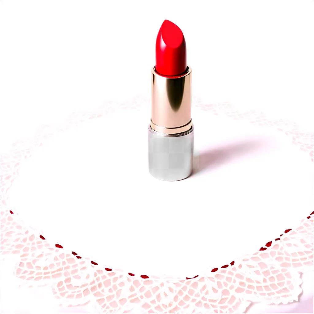 Lipstick stain on white surface with lace doily