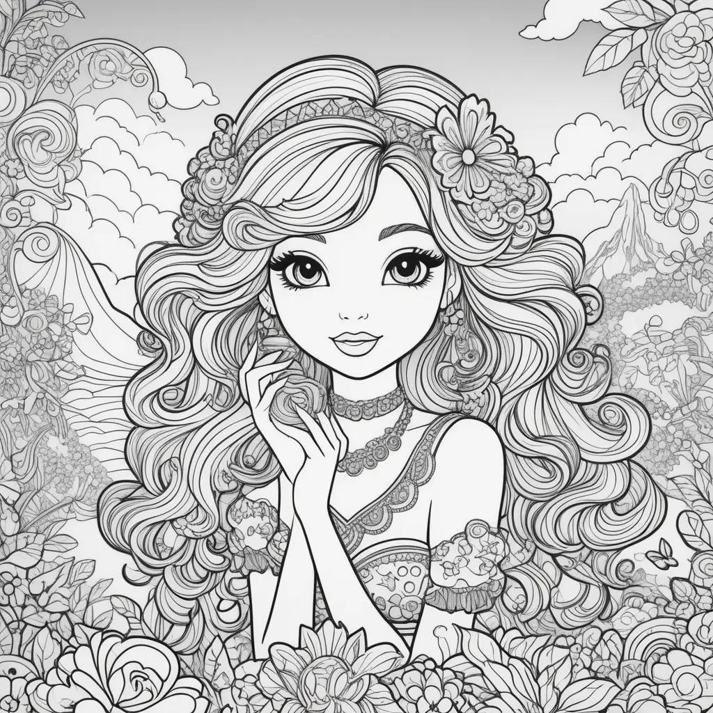 Lisa Frank Coloring Page: Colorful, detailed illustration of a young woman