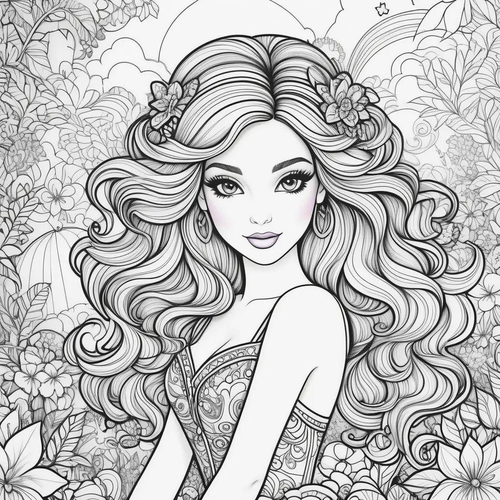 Lisa Frank Coloring Page is a delightful illustration of a young lady with long hair, surrounded by vibrant flowers