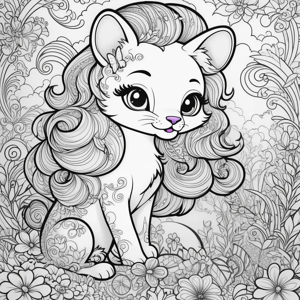 Lisa Frank Coloring Page with a Cute Cat