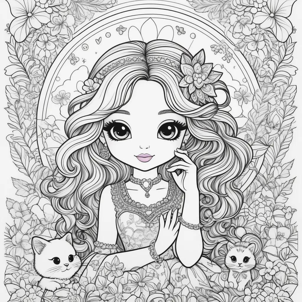 Lisa Frank Coloring Pages Featuring a Princess and Cats