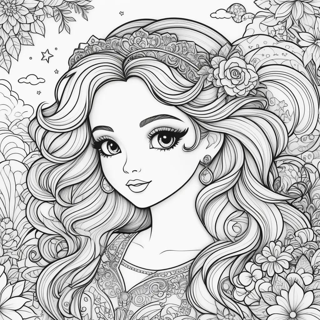 Lisa Frank coloring page of a girl with flowers