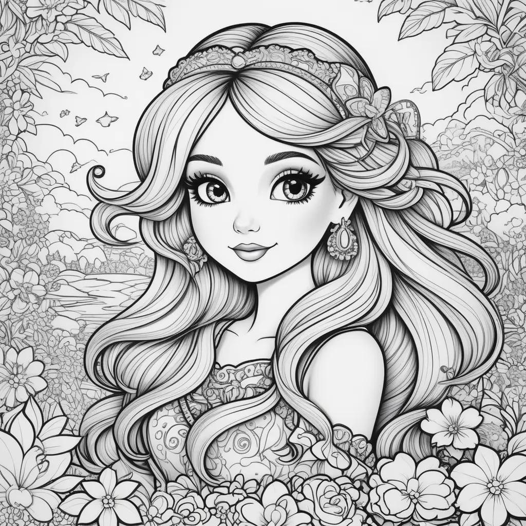 Lisa Frank coloring page of a pretty girl with a butterfly