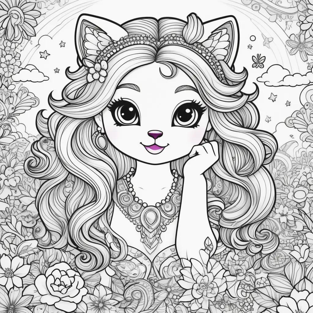 Lisa Frank coloring pages: cat princess