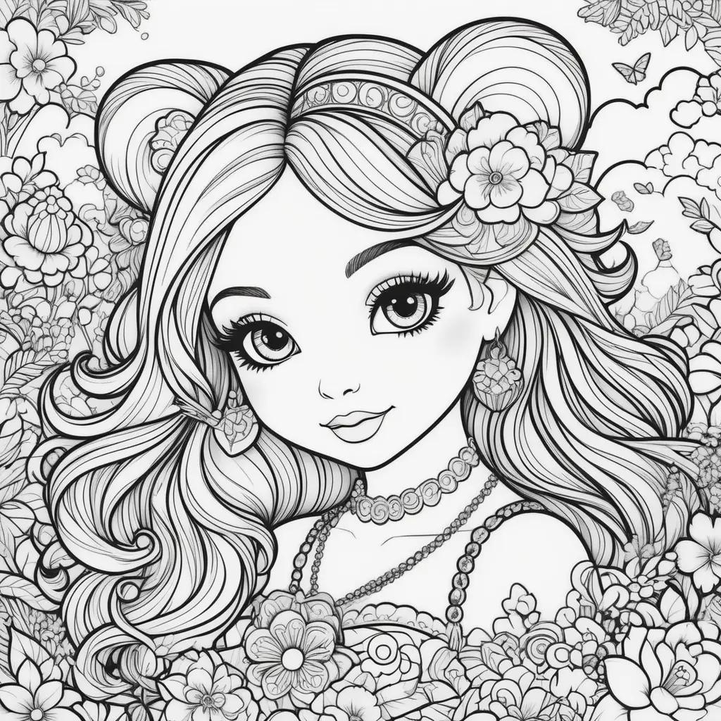 Lisa Frank coloring pages featuring a girl with a necklace