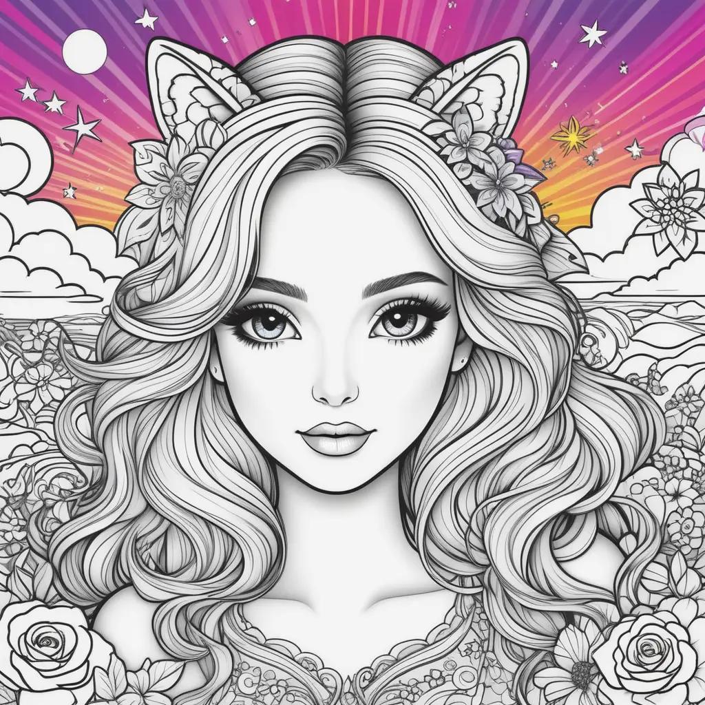 Lisa Frank coloring pages featuring a girl with cat ears