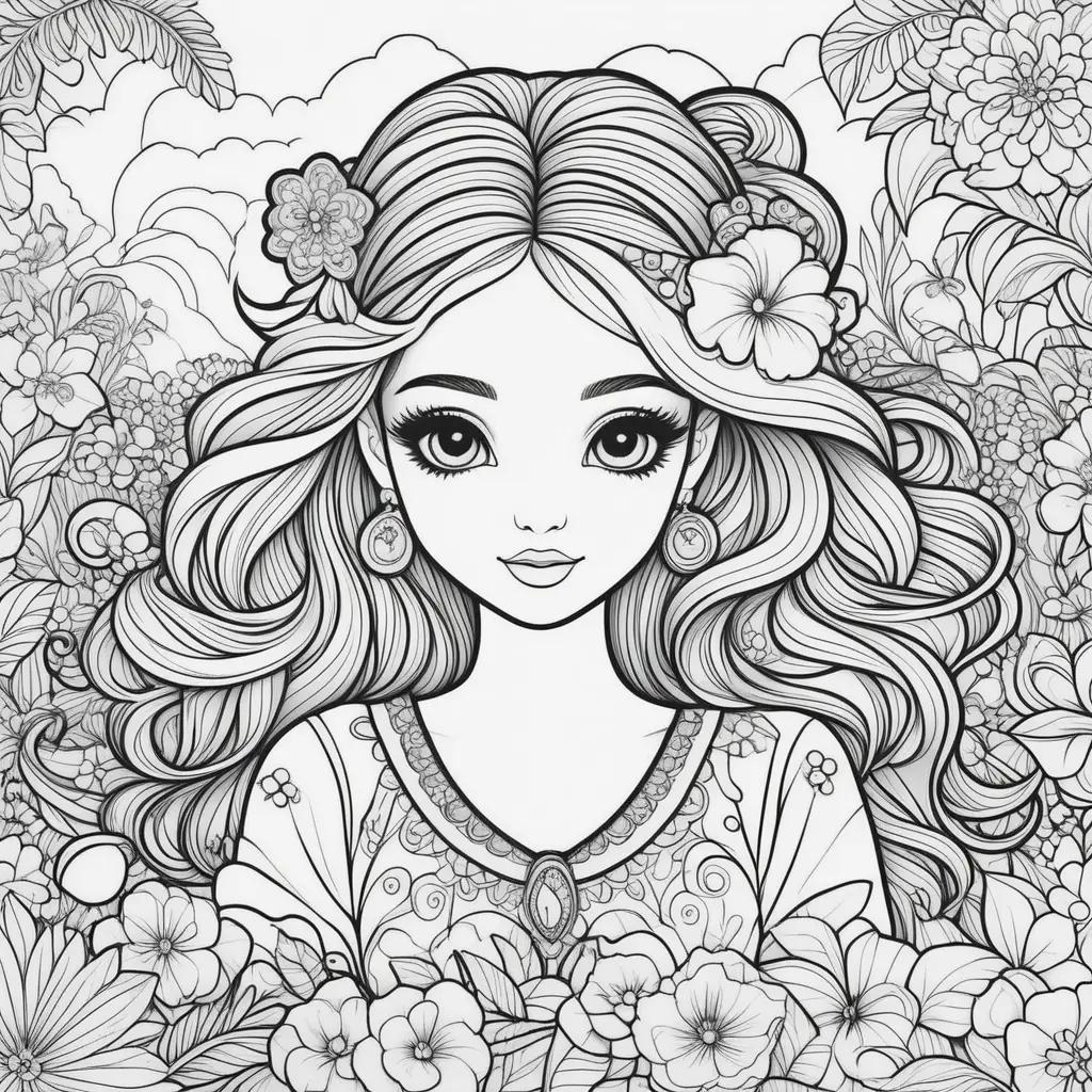 Lisa Frank coloring pages of a girl with flowers