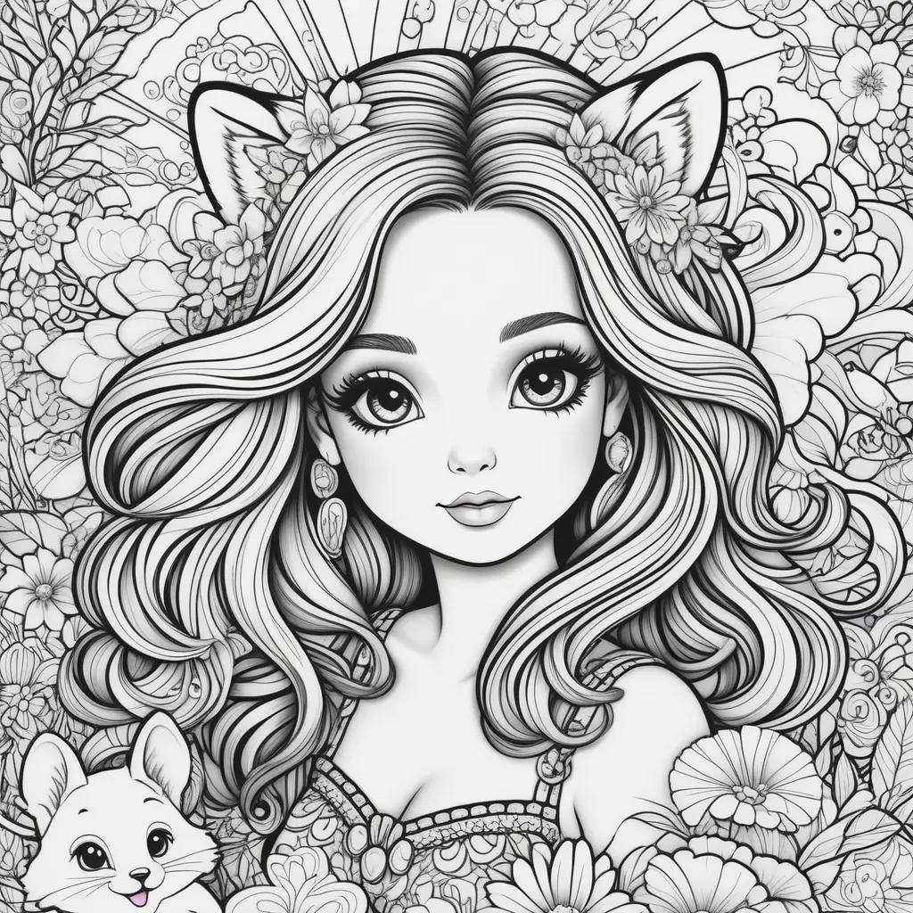 Lisa Frank coloring pages with black and white cartoon