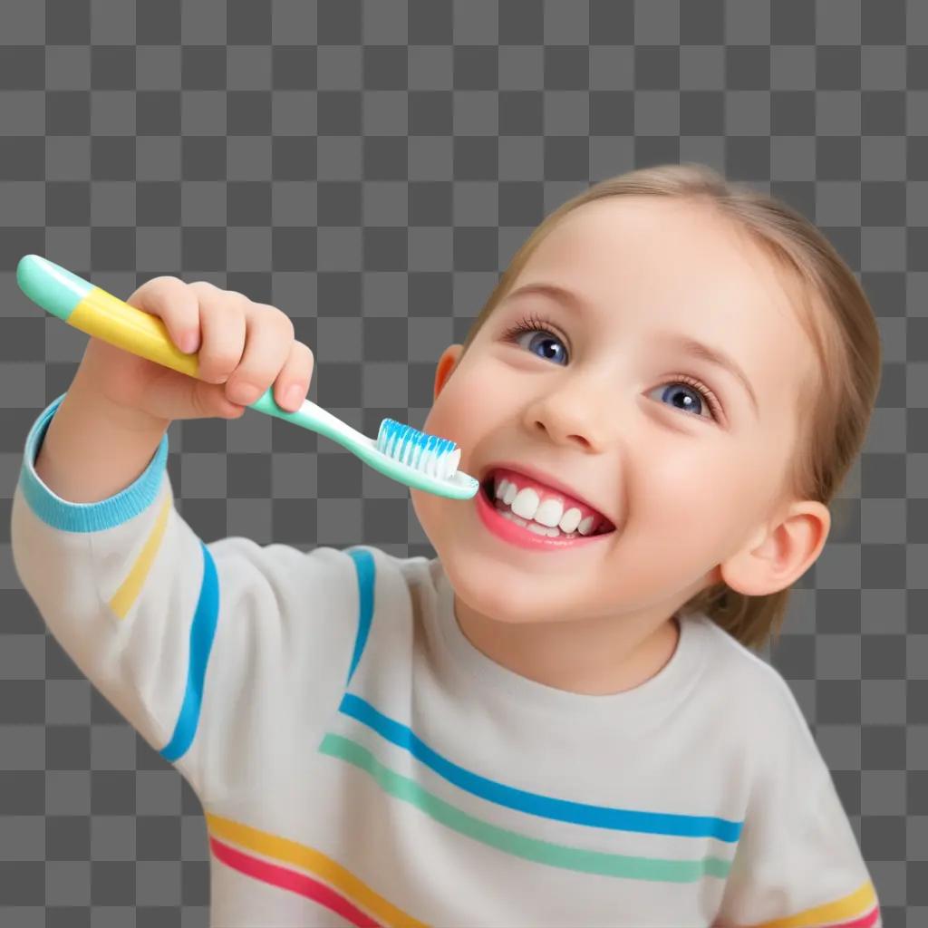 Little girl brushes teeth with toothbrush