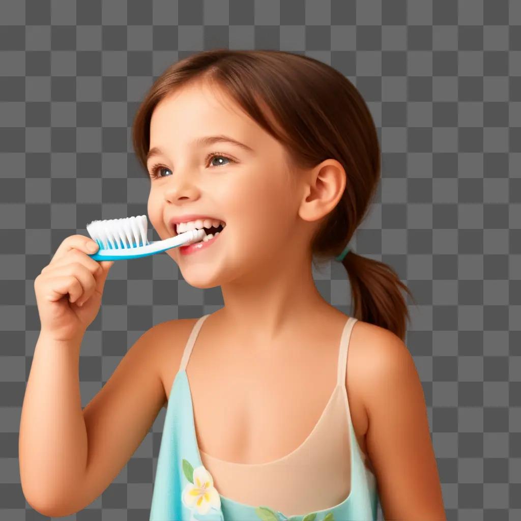 Little girl brushing her teeth with a toothbrush