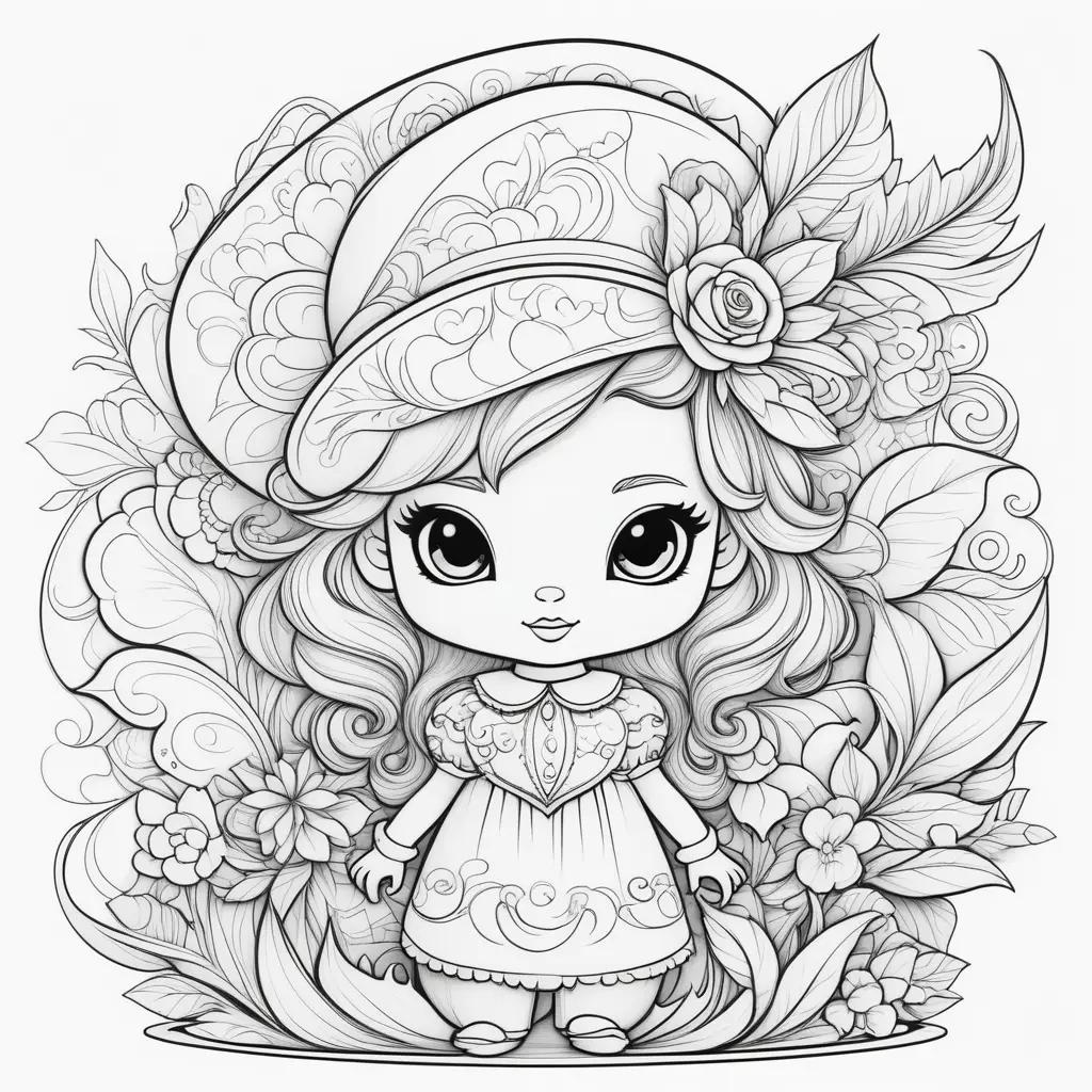 Little girl with hat and flowers in shadow coloring pages